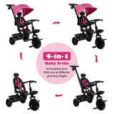 4-in-1 Reversible Toddler Tricycle with Height Adjustable Push Handle-Pink