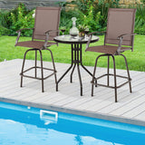 2 Pieces Patio 360 Rotation Swivel Bar Stool Set-Brown