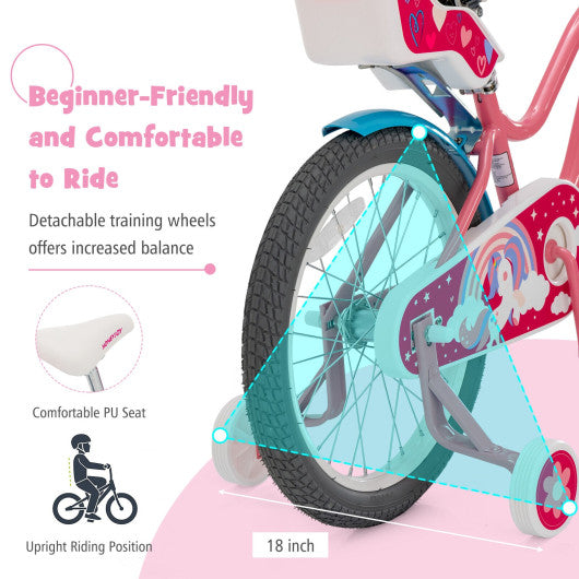 Kids Bicycle with Training Wheels and Basket for Boys and Girls