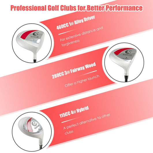 10 Pieces Ladies Complete Golf Club Set with Alloy Driver-Red