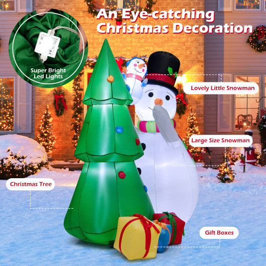 6 Feet Tall Inflatable Christmas Snowman and Tree Decoration Set with LED Lights