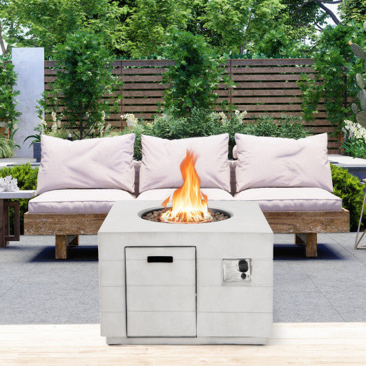 34 Inch Square Concrete Propane Fire Pit Table with Lava Rocks and Cover 50 000 BTU-Gray