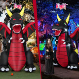 8 Feet Halloween Inflatable Fire Dragon  Decoration with LED Lights