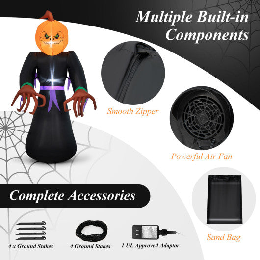 6.5 Feet Inflatable Halloween Warlock with Pumpkin Head Blow-up Pumpkin Reaper