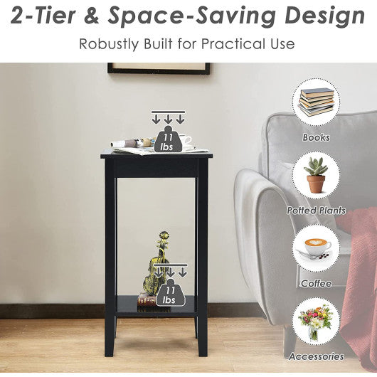 Set of 2 Versatile 2-Tier End Table with Storage Shelf-Black