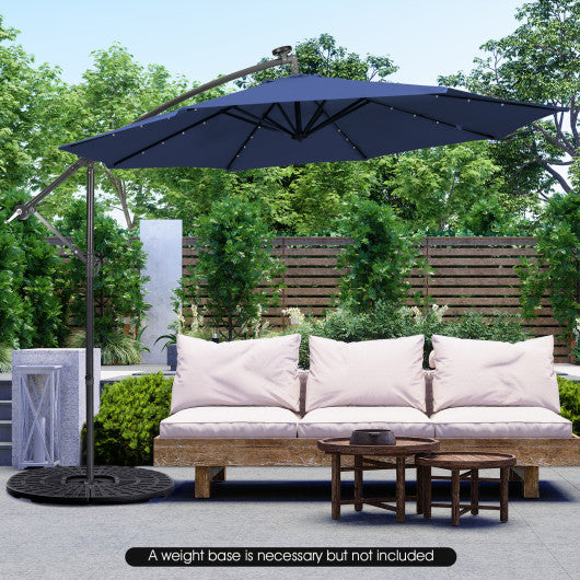 10 Feet Patio Solar Powered Cantilever Umbrella with Tilting System-Navy