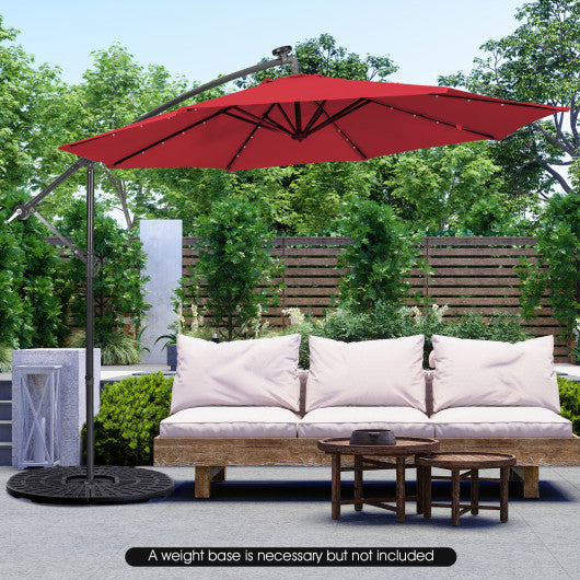 10 Feet Patio Solar Powered Cantilever Umbrella with Tilting System-Red
