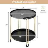 2-Tier Round Side Table with Removable Tray and Metal Frame for Small Space-Golden