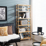 6-Tier Bamboo Bookshelf with Adjustable Shelves-Natural