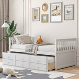 Twin Captain’s Bed with Trundle and 3 Storage Drawers-White