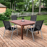 4 Pieces Stackable Patio Dining Chairs Set with Armrest-Black