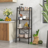 4-Tier Bookshelf with Metal Frame and Adjustable Foot Pads-Oak