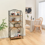 4-Tier Industrial Kitchen Baker's Rack with Open Shelves and X-Bar-Rustic Brown