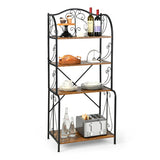 4-Tier Industrial Kitchen Baker's Rack with Open Shelves and X-Bar-Rustic Brown