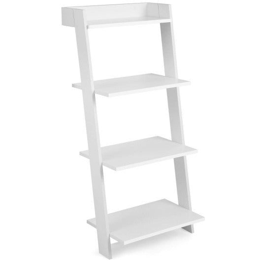 4-Tier Ladder Shelf with Solid Frame and Anti-toppling Device-White
