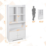 4 Tiers Bookshelf with 4 Cubes Display Shelf and 2 Doors-White