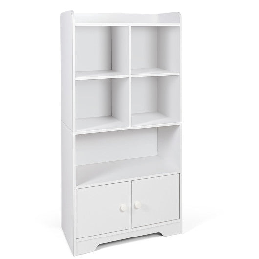 4 Tiers Bookshelf with 4 Cubes Display Shelf and 2 Doors-White