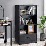 48 Inch Tall 4 Tiers Wood Bookcase with Drawer-Black