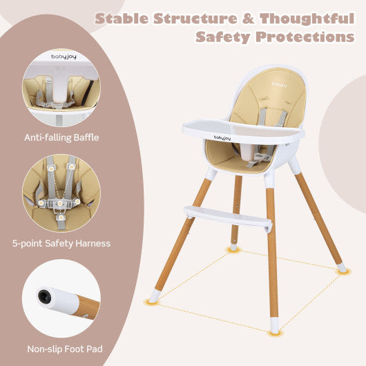 4-in-1 Convertible Baby High Chair Infant Feeding Chair with Adjustable Tray-Beige