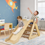 4 in 1 Triangle Climber Toy with Sliding Board and Climbing Net-Natural