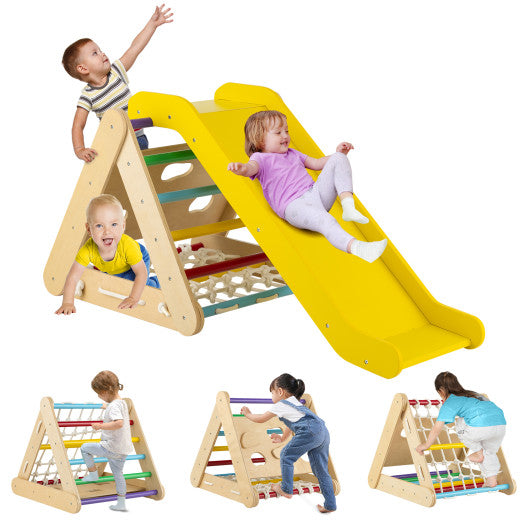 4 in 1 Triangle Climber Toy with Sliding Board and Climbing Net-Multicolor