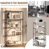 5-Tier Industrial Bookshelf Display Storage Rack with Metal Frame-Gray