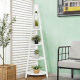 5-Tier Modern Corner Bookcase Shelf with Strong Wooden Frame-White