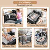 5-in-1 Portable Baby Playard with Cradle and Storage Basket-Black