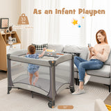 5-in-1 Portable Baby Playard with Cradle and Storage Basket-Gray