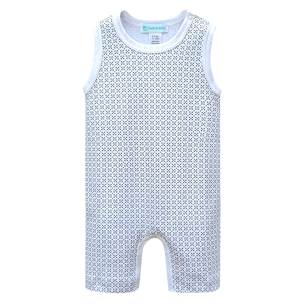 Tank Romper - Tiny Geo - Charcoal on White  100% Pima Cotton by Feather Baby