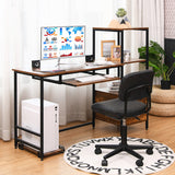 55.5 Inch Computer Desk with Movable Stand and Bookshelves-Rustic Brown