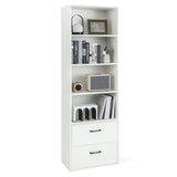 6-Tier Tall Freestanding Bookshelf with 4 Open Shelves and 2 Drawers-White