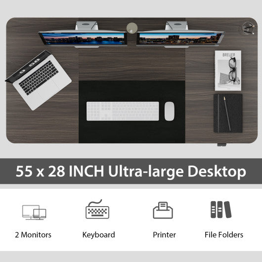 55 Inch Electric Height Adjustable Office Desk with Hook-Dark Gray
