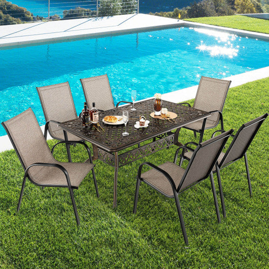 59 Inch Aluminum Patio Dining Table with Umbrella Hole fot 6 Persons-Bronze