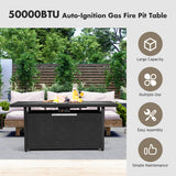 57 Inch 50 000 BTU Rectangular Propane Outdoor Fire Pit Table-Black