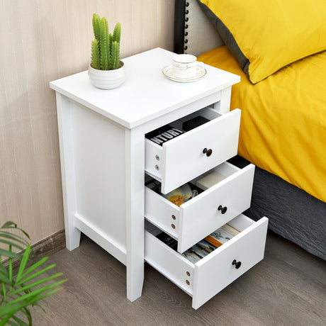 Nightstand End Beside Table Drawers Modern Storage Bedroom Furniture-White