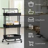 3-Tier Utility Cart Storage Rolling Cart with Casters-Black