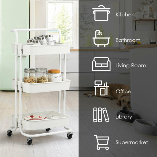 3-Tier Utility Cart Storage Rolling Cart with Casters-White