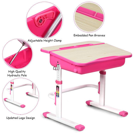 Kids Desk and Chair Set Children's Study Table Storage-Pink
