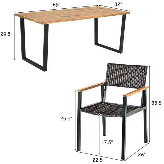 Patented 7 Pieces Outdoor Dining Set with Large Acacia Wood Table Top