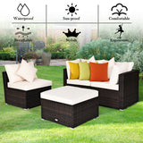 4 Pcs Ottoman Garden Deck Patio Rattan Wicker Furniture Set Cushioned Sofa-White