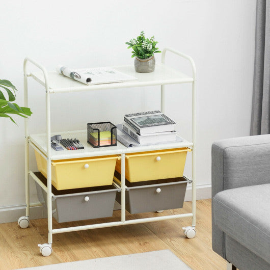 4 Drawers Shelves Rolling Storage Cart Rack-Yellow