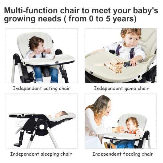 Foldable High chair with Multiple Adjustable Backrest-White
