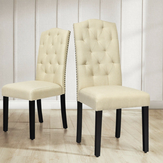 Set of 2 Tufted Upholstered Dining Chairs-Beige