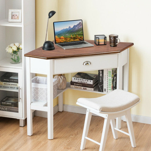 Corner Wooden Piece Laptop Computer Desk-Natural