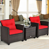 3 Pcs Patio Rattan Furniture Set Cushioned Conversation Set Coffee Table-Red