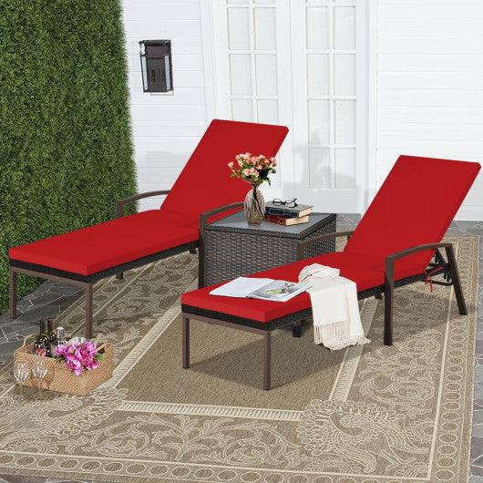 2 Pieces Patio Rattan Adjustable Back Lounge Chair with Armrest and Removable Cushions-Red