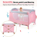 Foldable Safety  Baby Playard for Toddler Infant with Changing Station-Pink