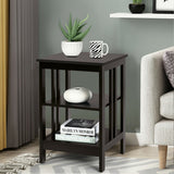 3-Tier Nightstand Sofa Side Table with Baffles and Round Corners-Dark Brown