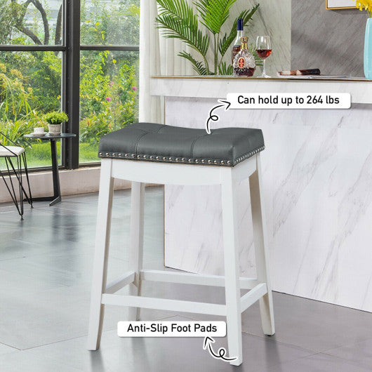 Set of 2 24-Inch Height Backless Counter Stool with Footrest-White